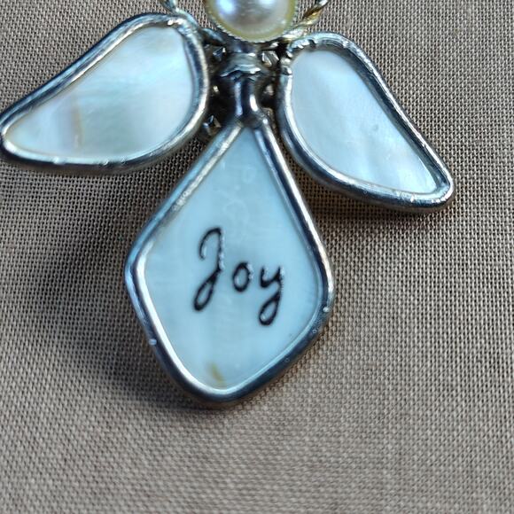 Joy Angel Lapel Pin Silver Tone and White Mother of Pearl - Picture 2 of 9